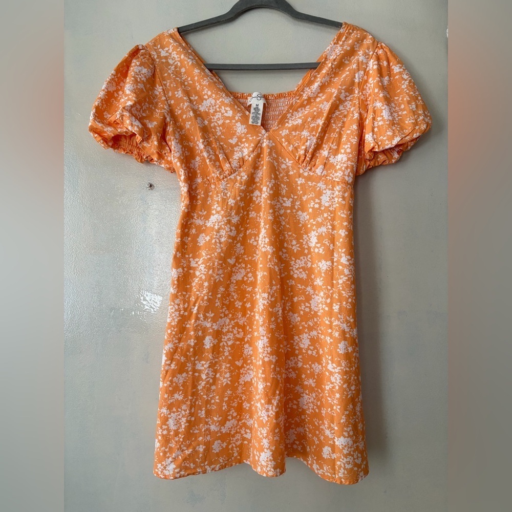 Jessica Simpson bright colorful orange mini dress spring flirty